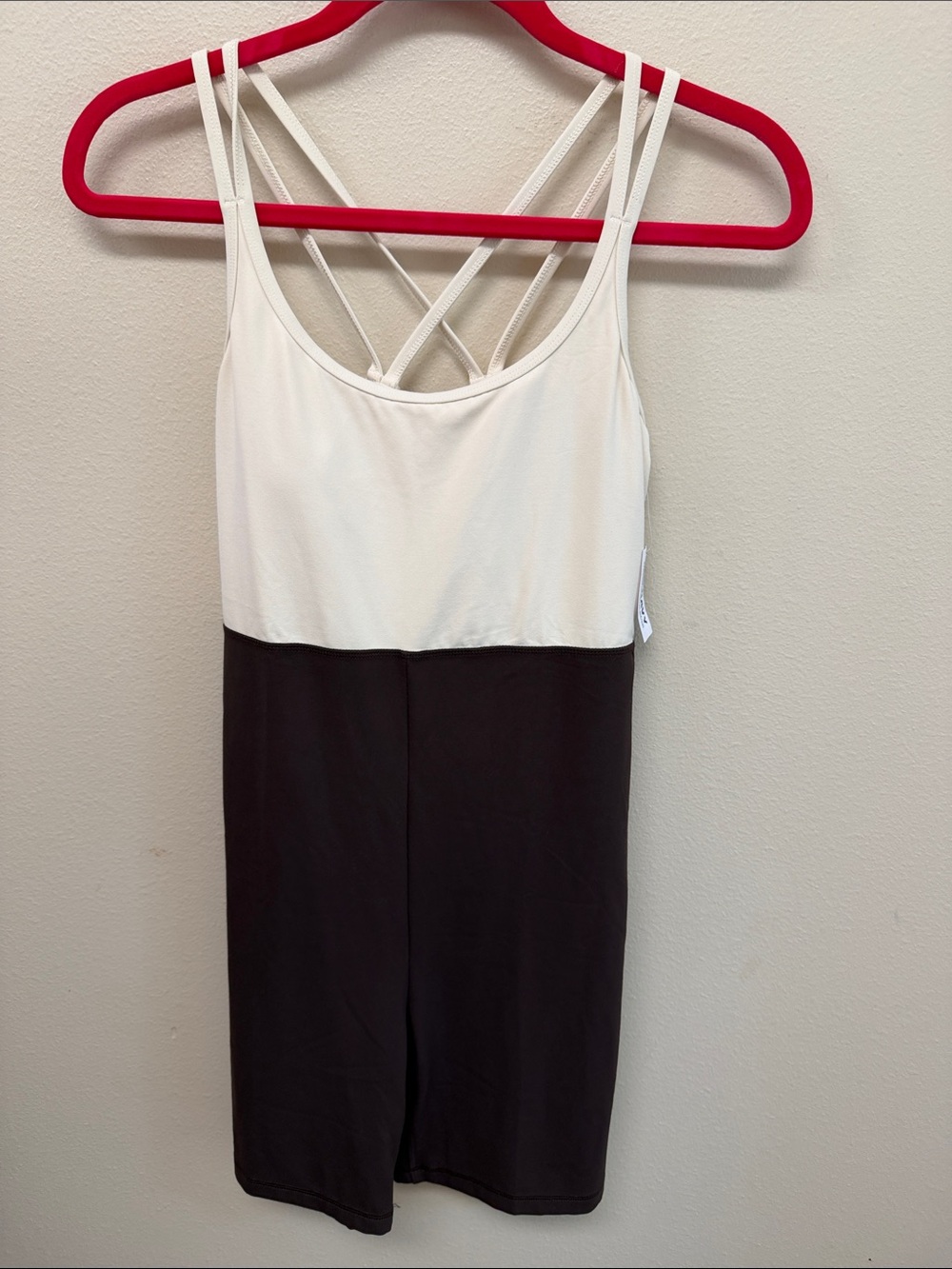 Old Navy Two-Tone Strappy Shorts Romper in White and Brown SzS NWT